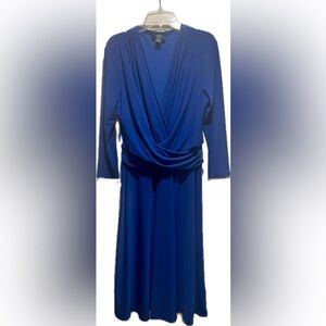 Chaps cobalt blue stretch faux midi wrap dress M